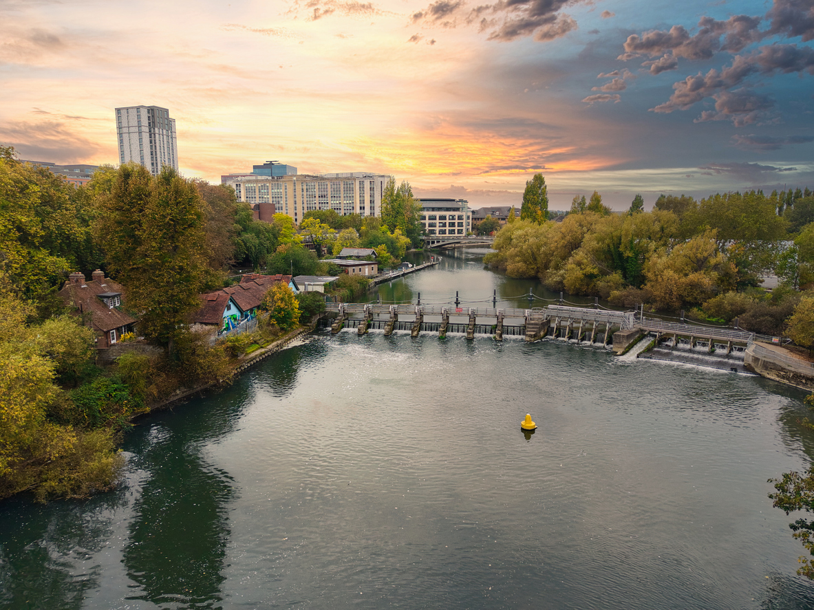 Image of River Thames in Reading, UK - with sun setting